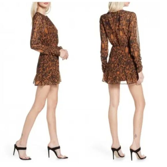 FINDERS KEEPERS Snake Print Short LANA Mini Dress Tan Brown, Size 6 - Picture 2 of 11